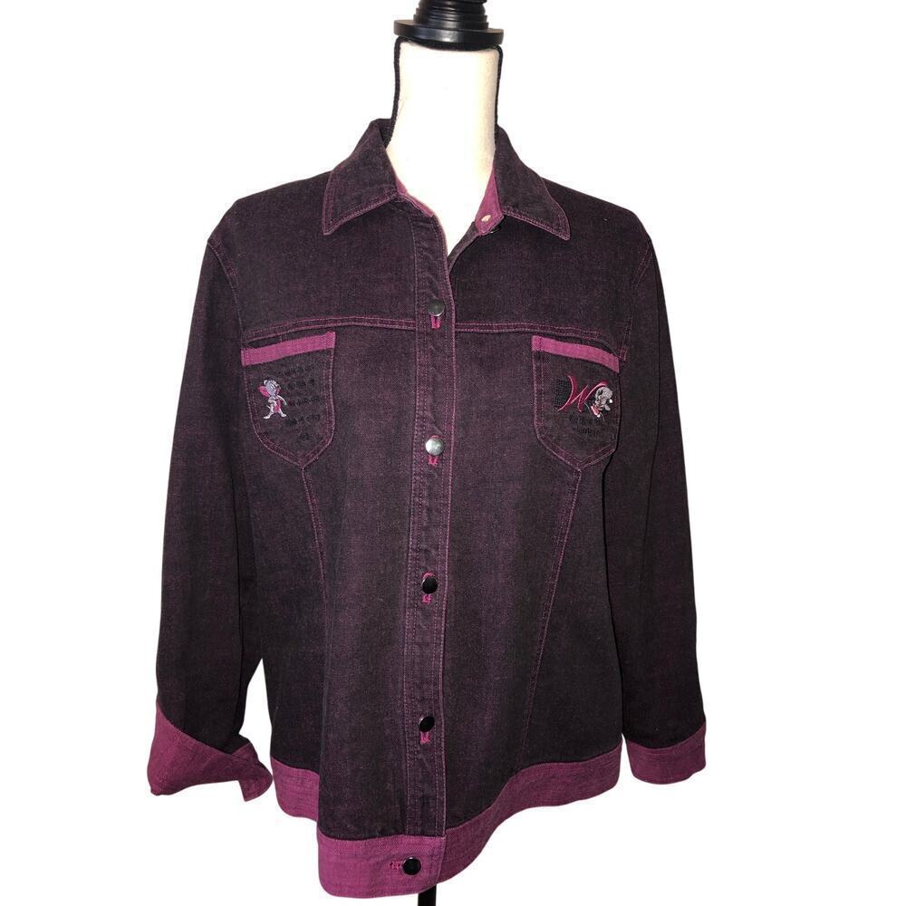 Purple Denim Jean Jacket Size M/L Mouse Embroidery Vintage Wukye Unisex Korean